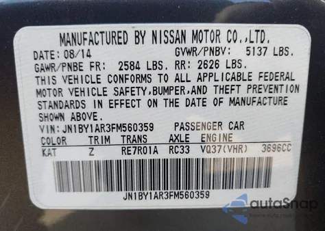 2015 Infiniti Q70 3.7X z USA, uszkodzony, nr VIN JN1BY1AR3FM560359